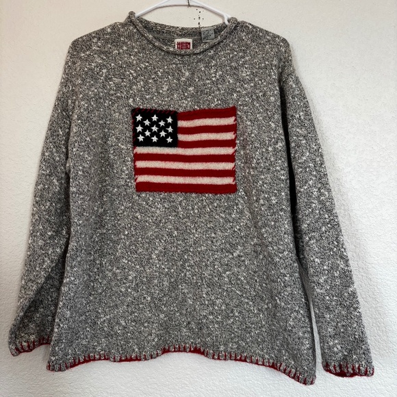 Vintage Marisa Canvas Cotton Wool Knit American Flag Sweater Sz L - Picture 1 of 5